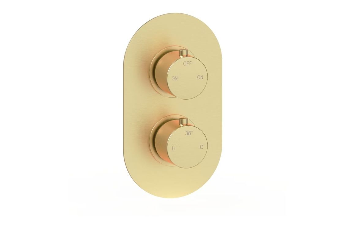 Aurora Thermostatic Two Outlet Twin Shower Valve - Brushed Brass