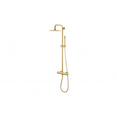 Vema Thermostatic Round Bar Valve w/Fixed Head & Riser - Brushed Brass