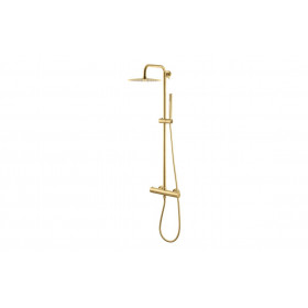 Vema Thermostatic Round Bar Valve w/Fixed Head & Riser - Brushed Brass