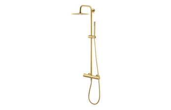 Vema Thermostatic Round Bar Valve w/Fixed Head & Riser - Brushed Brass