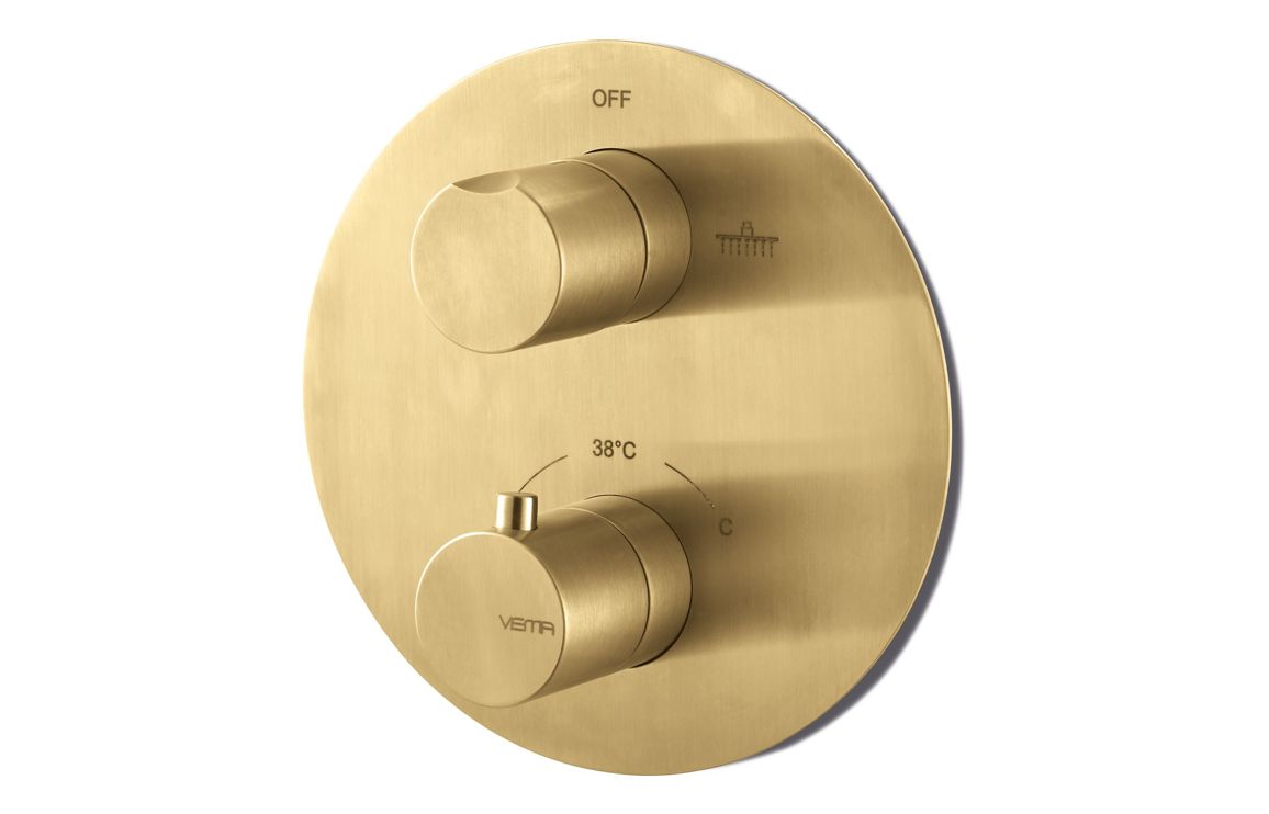 Vema Tiber Two Outlet Thermostatic Mixer - Brushed Brass