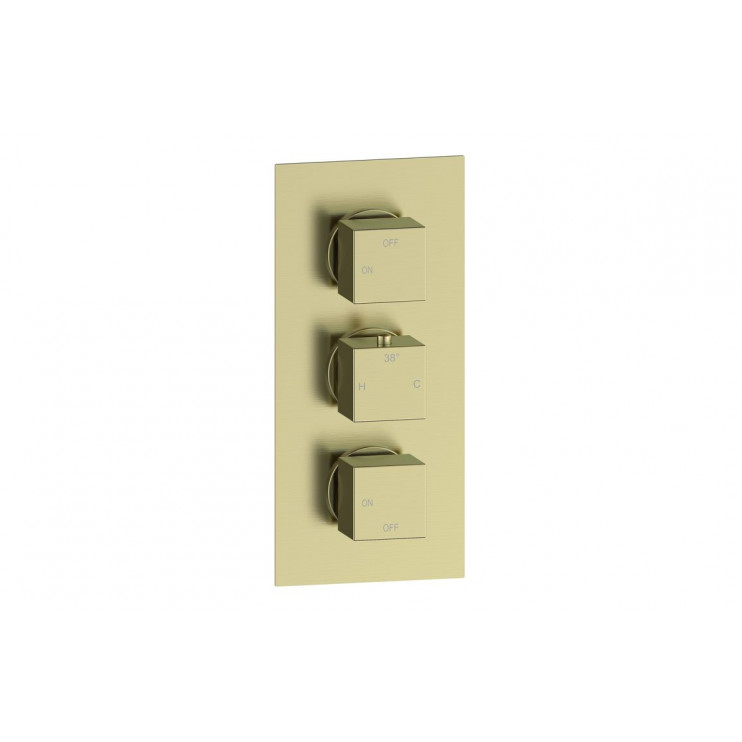 Cosmic Thermostatic Two Outlet Triple Shower Valve - Brushed Brass