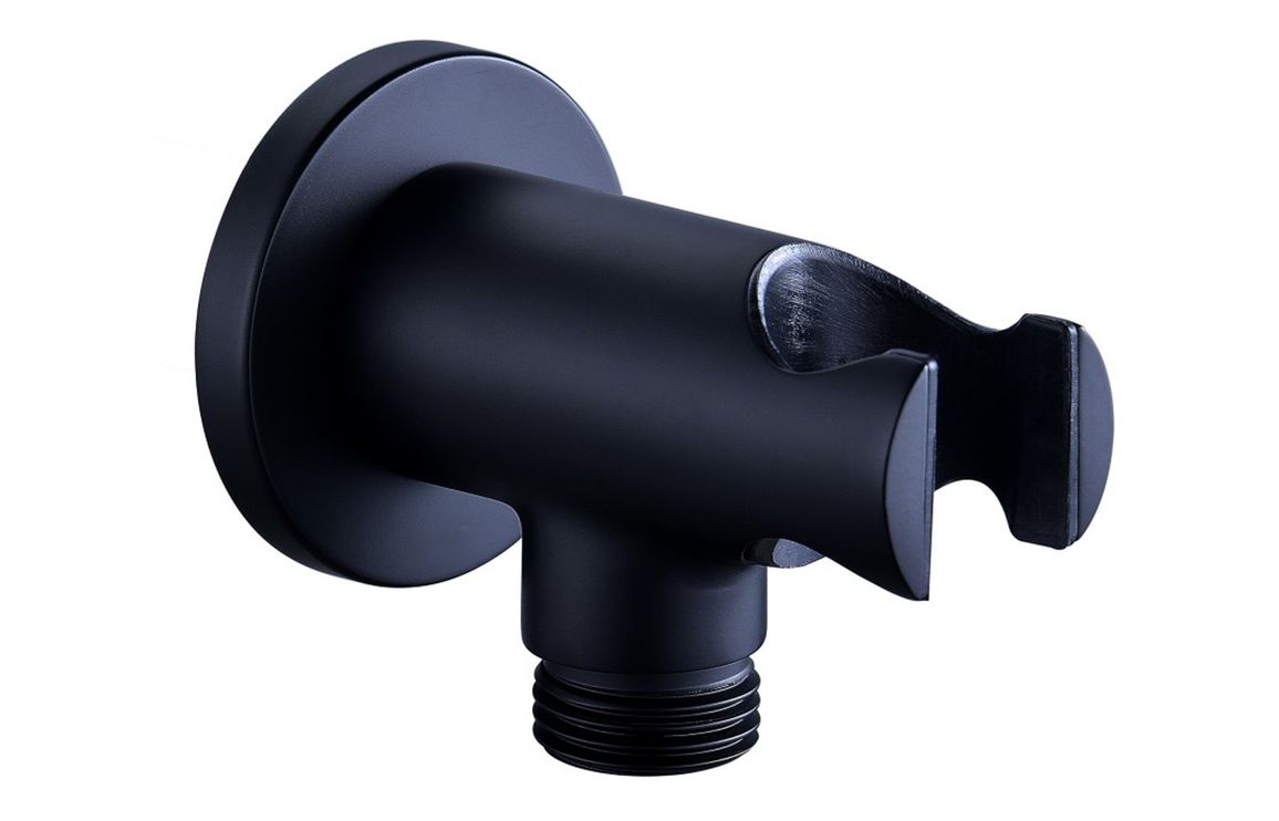 Aurora Round Handset Wall Bracket with Wall Outlet - Matt Black