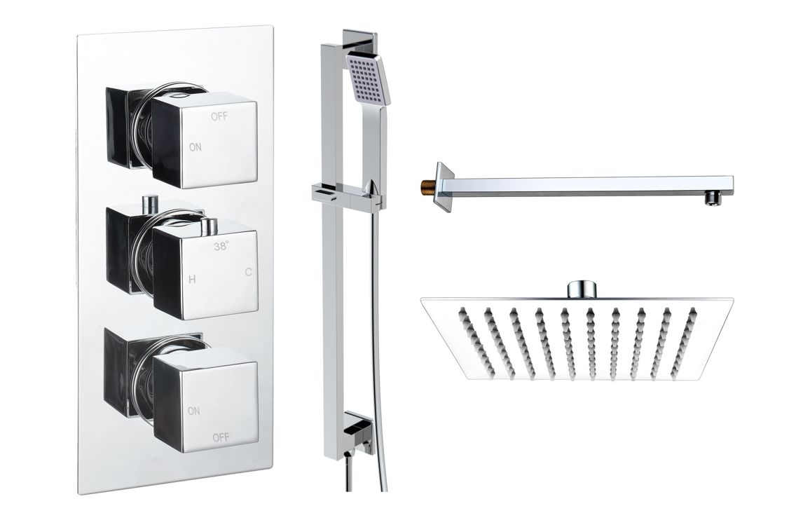 Cosmic Square Shower Valve & Kit Pack 3 - Chrome