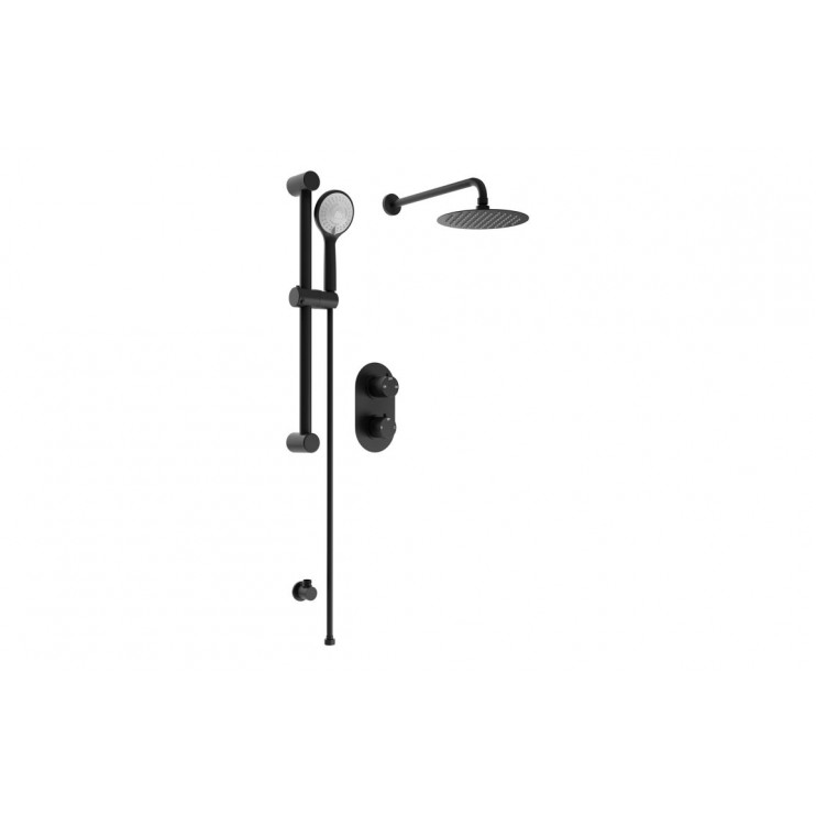 Round Concealed Valve Head & Arm Shower Pack - Black