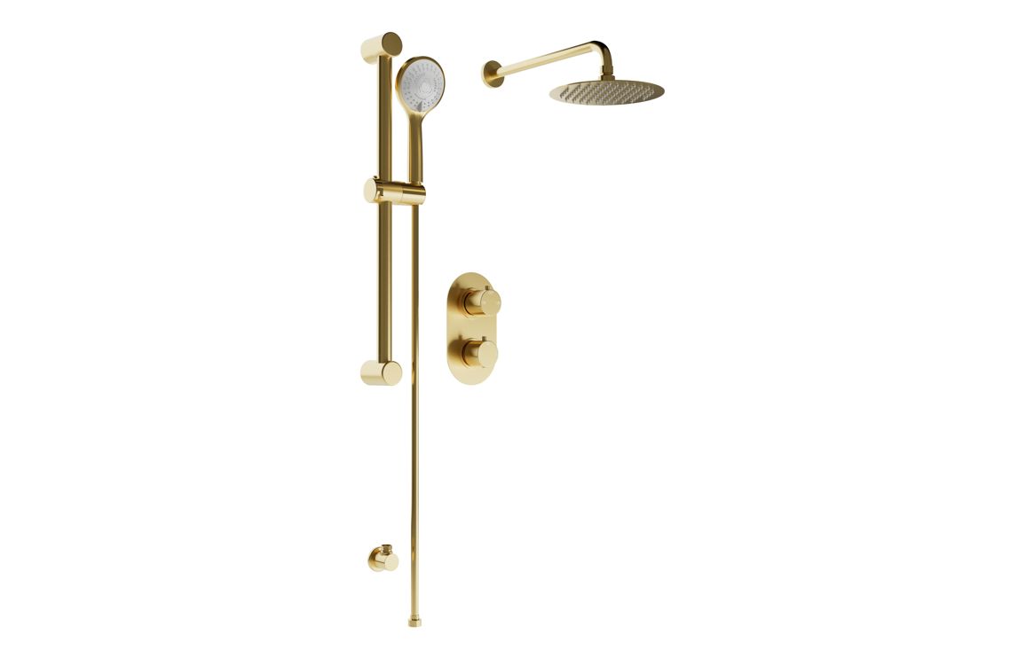 Round Concealed Valve Head & Arm Shower Pack - Brushed Brass