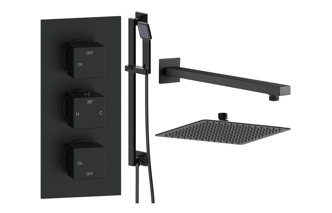 Cosmic Square Shower Valve & Kit Pack 3 - Matt Black