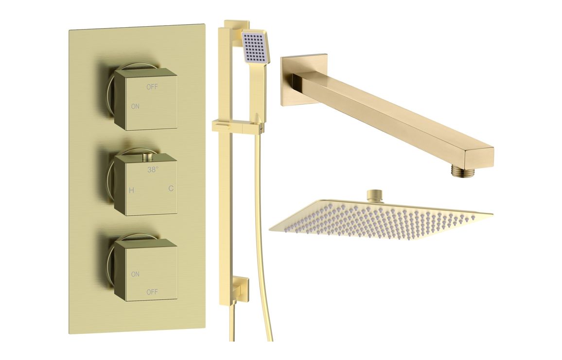 Cosmic Square Shower Valve & Kit Pack 3 - Brushed Brass