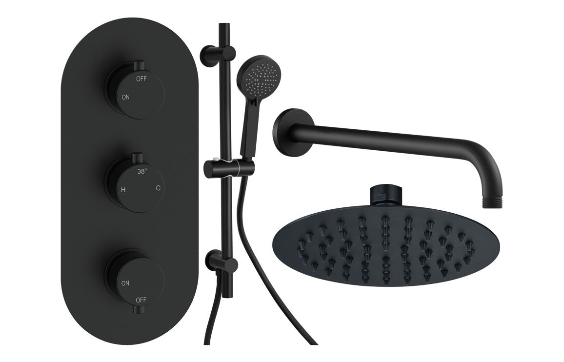 Aurora Round Shower Valve & Kit Pack 3 - Matt Black Aurora Round Shower Valve & Kit Pack 3 - Matt Black