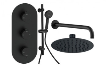 Aurora Round Shower Valve & Kit Pack 3 - Matt Black