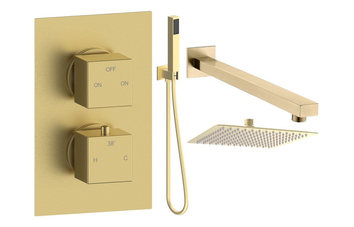Cosmic Square Shower Valve & Kit Pack 4 - Brushed Brass