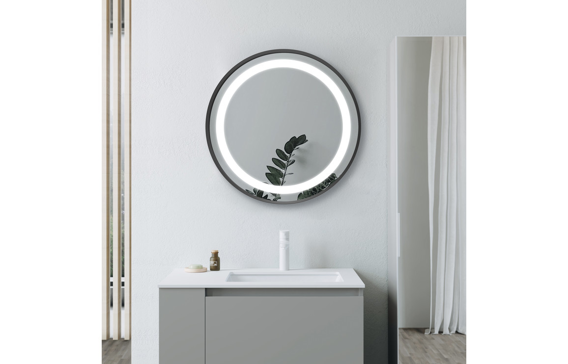 Halo 600mm Round Front-Lit LED Mirror - Matt Black