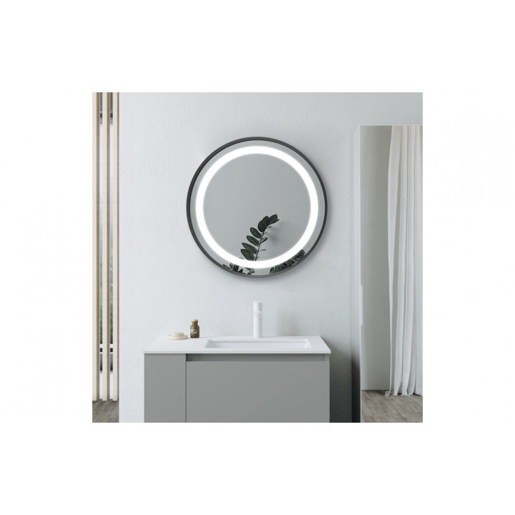 Halo 600mm Round Front-Lit LED Mirror - Matt Black