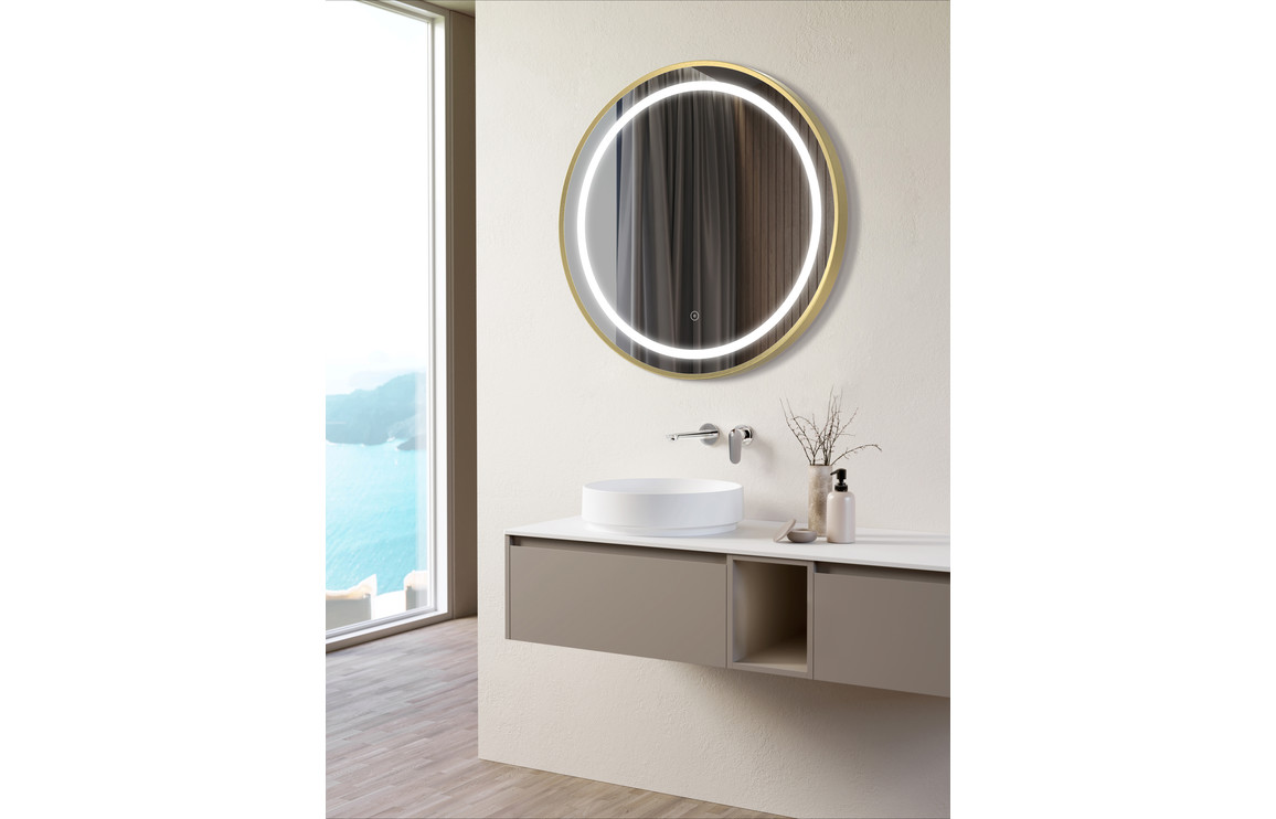 Halo 600mm Round Front-Lit LED Mirror - Brushed Brass