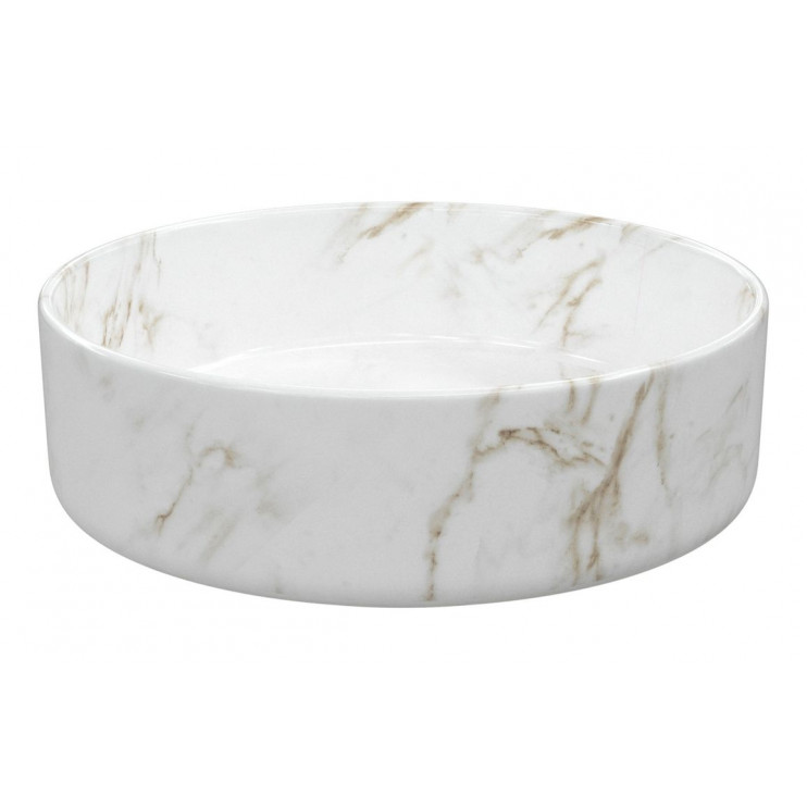 Luxey 355mm Ceramic Round Washbowl & Waste - Marble Effect