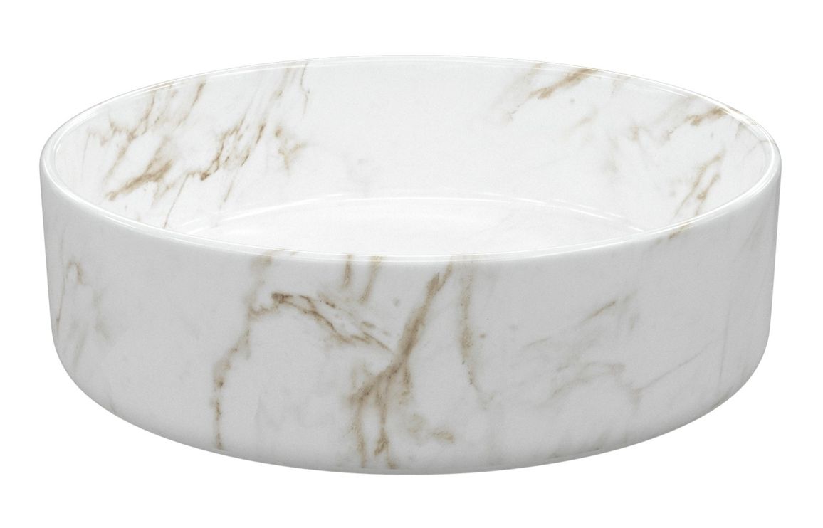 Luxey 355mm Ceramic Round Washbowl & Waste - Marble Effect