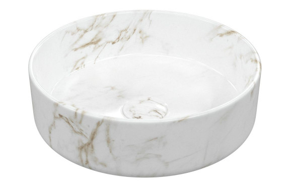 Luxey 355mm Ceramic Round Washbowl & Waste - Marble Effect