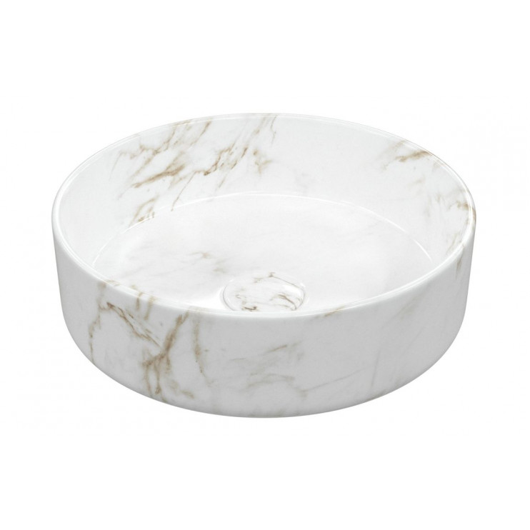 Luxey 355mm Ceramic Round Washbowl & Waste - Marble Effect