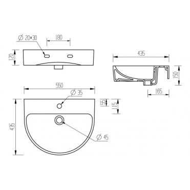 Cilantro 555x430mm 1TH Basin & Full Pedestal