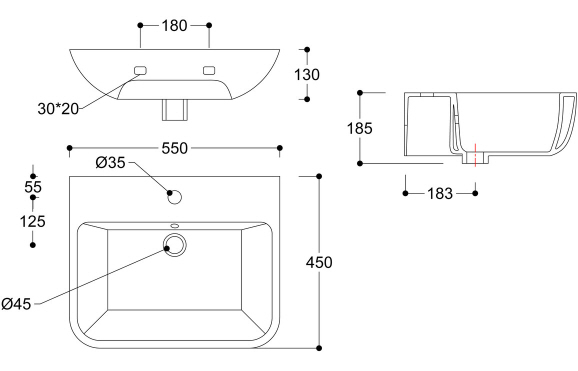 Cedarwood 560x450mm 1TH Basin & Full Pedestal (Boxed)