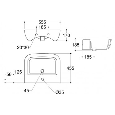 Cedarwood 450x320mm 1TH Cloakroom Basin & Brushed Bronze Bottle Trap