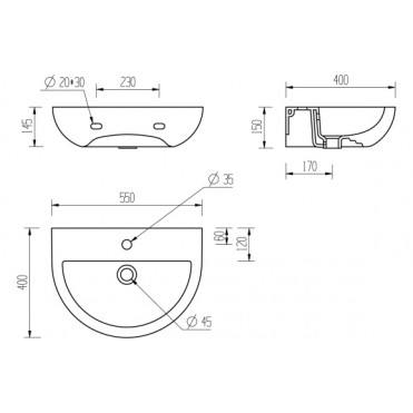 Tuscany 550x400mm 1TH Basin & Full Pedestal