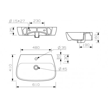 Amyris 600x400mm 1TH Basin & Full Pedestal