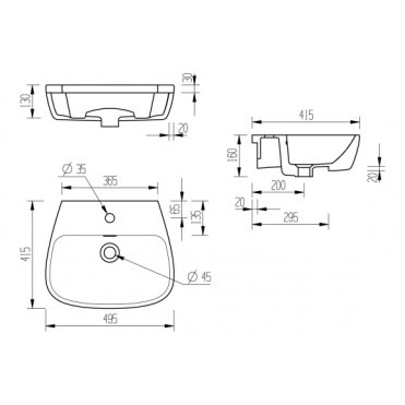 Amyris 495x415mm 1TH Semi Recessed Basin
