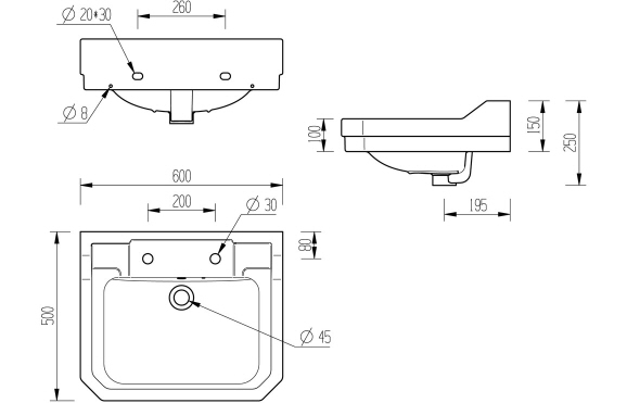 Sherbourne 600x500mm 2TH Basin & Full Pedestal