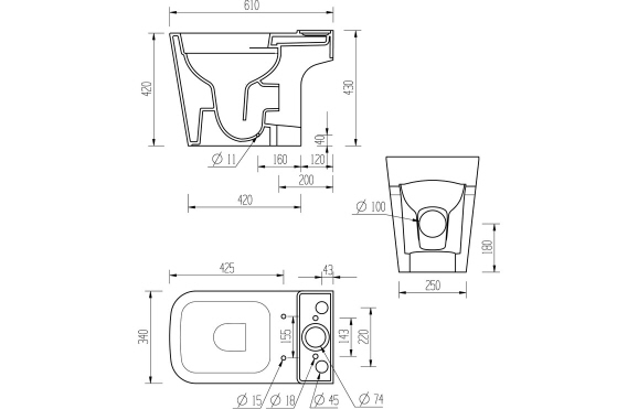 Tilia Rimless Close Coupled Open Back Short Projection WC & Soft Close Seat