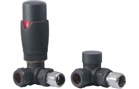 Round Thermostatic Anthracite Radiator Valves - Corner