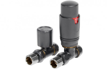 Round Thermostatic Anthracite Radiator Valves - Straight Round Thermostatic Anthracite Radiator Valves - Straight