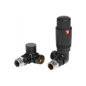 Round Thermostatic Matt Black Radiator Valves - Corner Round Thermostatic Matt Black Radiator Valves - Corner
