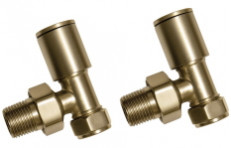 Patterned Brushed Brass Radiator Valves - Angled