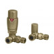 Round Thermostatic Brushed Brass Radiator Valves - Corner