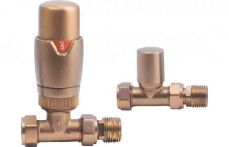 Round Thermostatic Brushed Bronze Radiator Valves - Straight