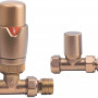 Round Thermostatic Brushed Bronze Radiator Valves - Straight