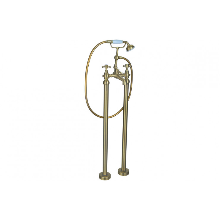 Tadlow Floor Standing Bath/Shower Mixer & Shower Kit - Brushed Brass
