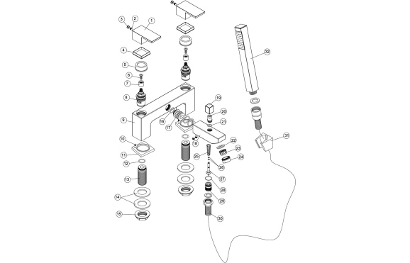 Ponza Bath/Shower Mixer & Bracket - Chrome