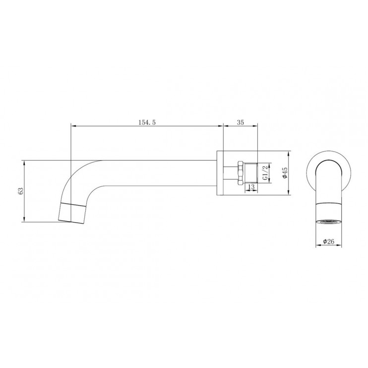 Pescara 155mm Wall Mounted Basin Mixer - Brushed Brass