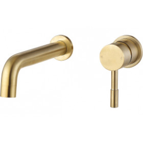 Pescara 155mm Wall Mounted Basin Mixer - Brushed Brass