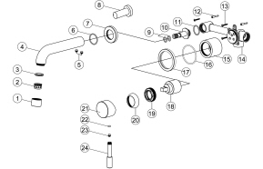 Pescara 155mm Wall Mounted Basin Mixer - Brushed Brass