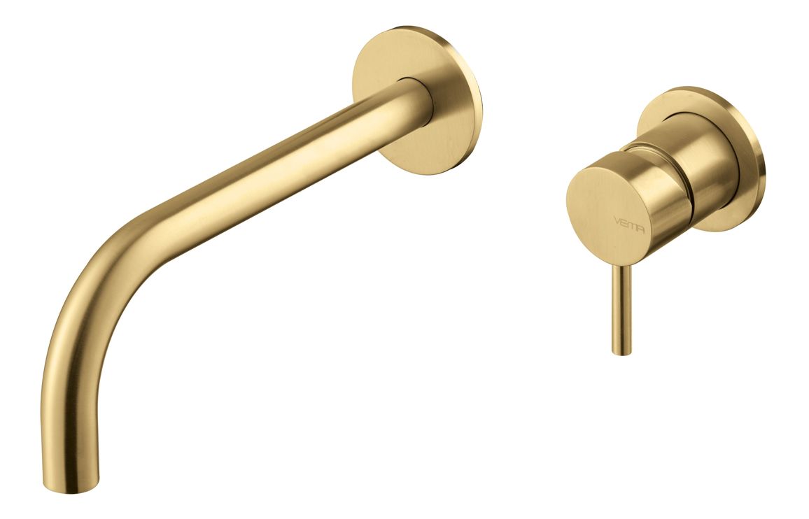 Vema Tiber Wall Mounted Basin Mixer - Brushed Brass