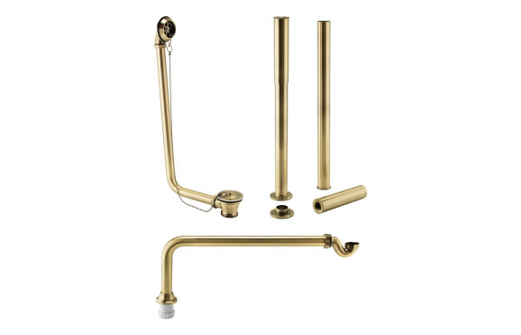 Exposed Bath Plug & Chain Waste w/Pipe Shrouds - Brushed Brass
