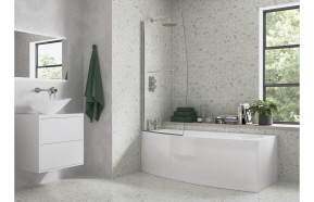 900x1500mm Space Saver Bath Screen (6mm) - Chrome