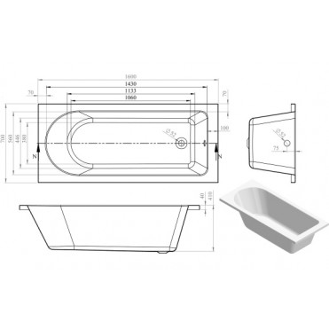 Miami Round Single End SUPERCAST 1600x700x550mm 0TH Bath w/Legs