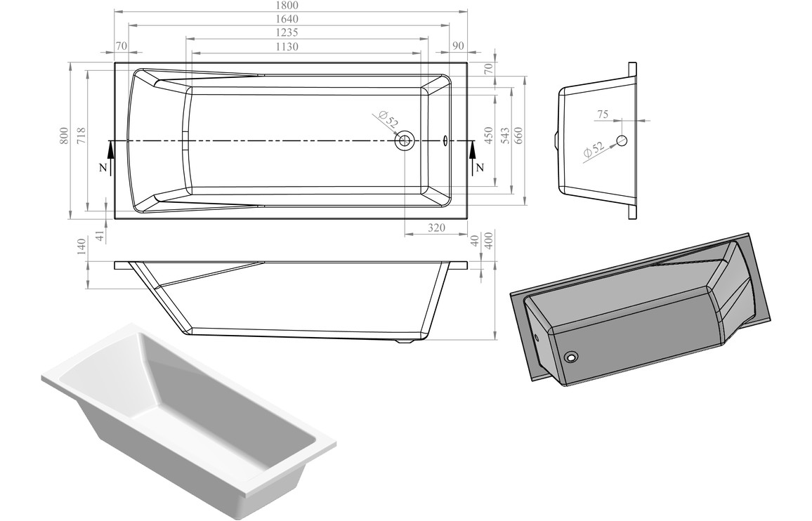 Miami Round Single End 1800x800x550mm 0TH Bath w/Legs Miami Round Single End 1800x800x550mm 0TH Bath w/Legs