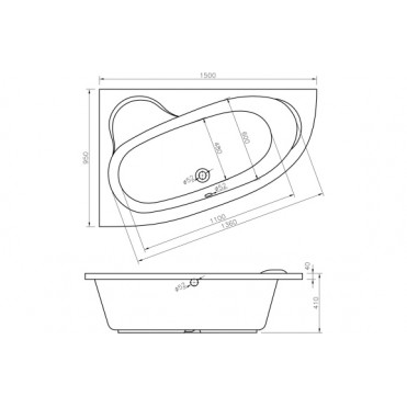 Miramar 1500x950x600mm 0TH Offset Corner Bath w/Legs (LH)