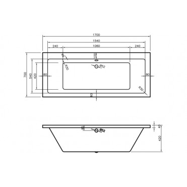 Navarre Square Double End SUPERCAST 1700x700x550mm 0TH Bath w/Legs