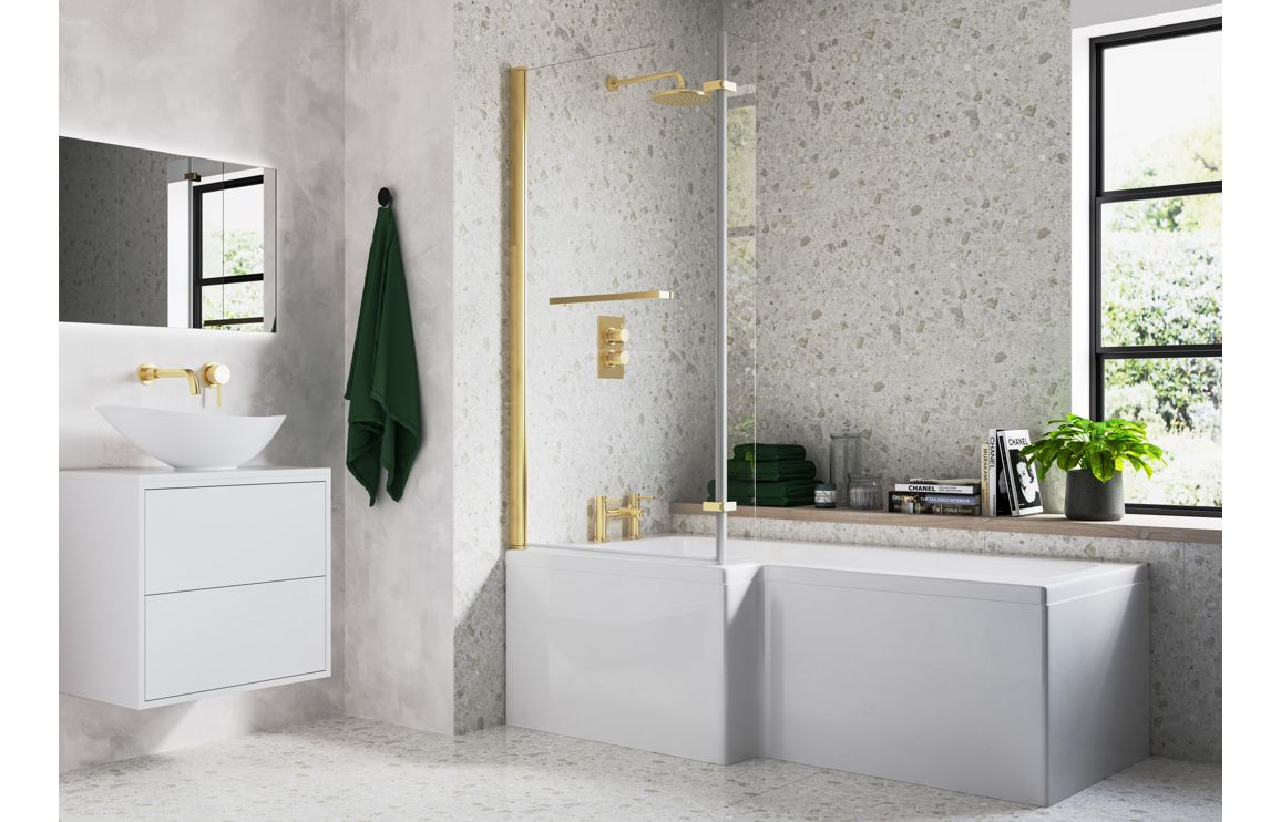 Navarre L Shape 1700x850x560mm 0TH Shower Bath Pack (RH) - Brushed Brass Navarre L Shape 1700x850x560mm 0TH Shower Bath Pack (RH) - Brushed Brass